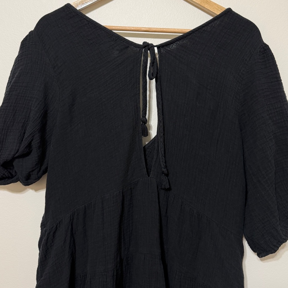 Aerie Pool to Party Mini Dress Size XL Black Cotton Gauze Tiered - Picture 6 of 6
